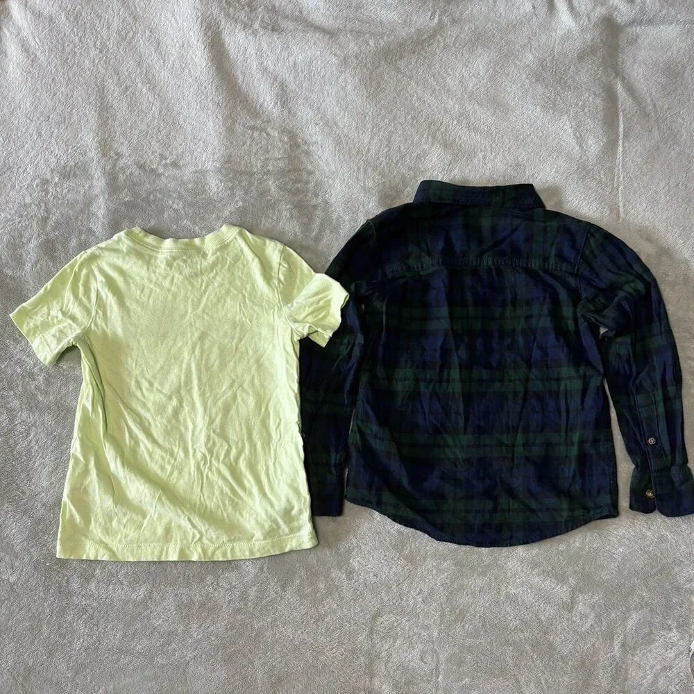 Boys long sleeve plaid shirt graphic tee bundle outfit casual playwear school